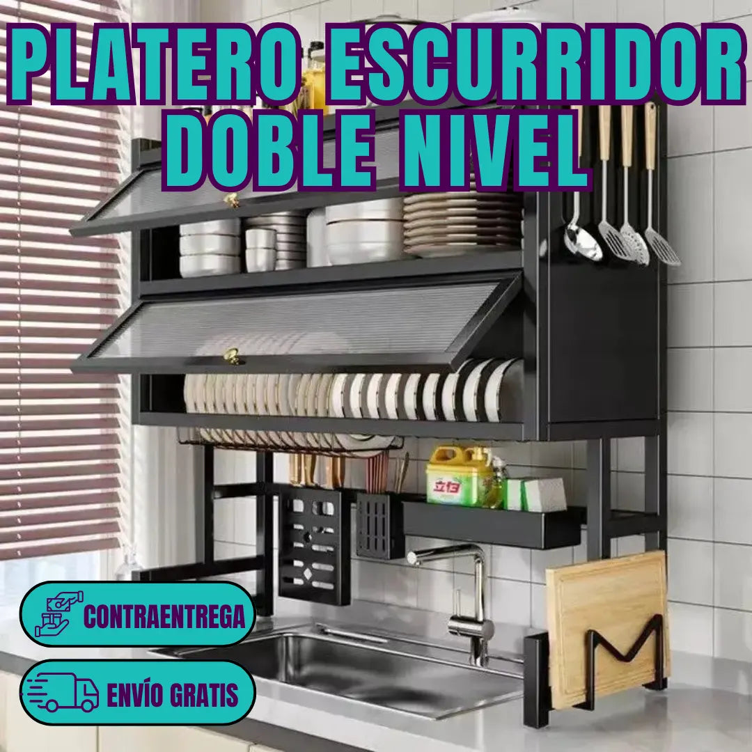 Escurridor de platos dos puestos con tapa en acero inoxidable + Envío gratis + Atención 24 horas (3502341167)