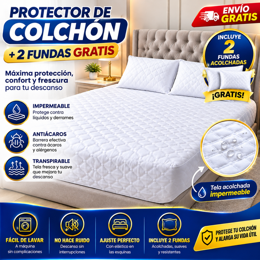 🔥 PROTECTOR DE COLCHÓN ANTIFLUIDO + 🎁 2 FUNDAS GRATIS