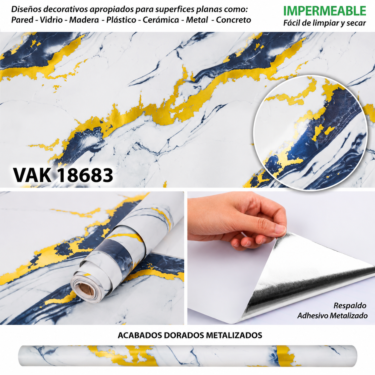 Papel Vinilo Adhesivo Brillante (Paga 1 y lleva 2) Rollo X 10 metros