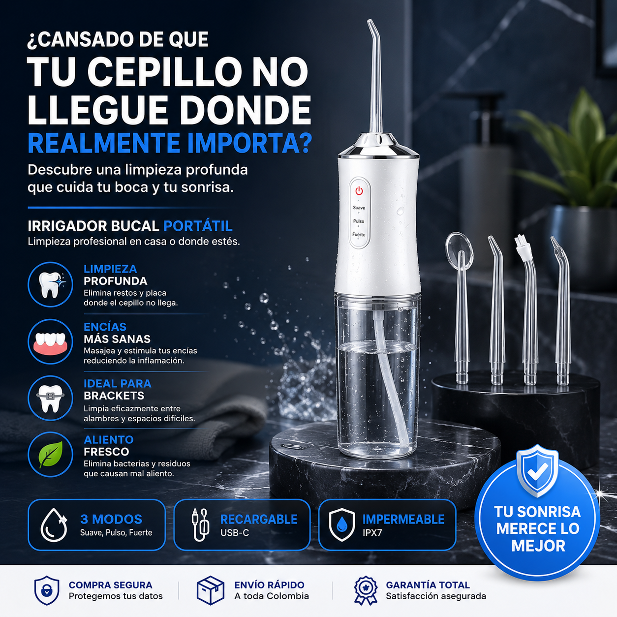 Irrigador Oral con 4 Boquillas (Paga 1 y lleva 2)