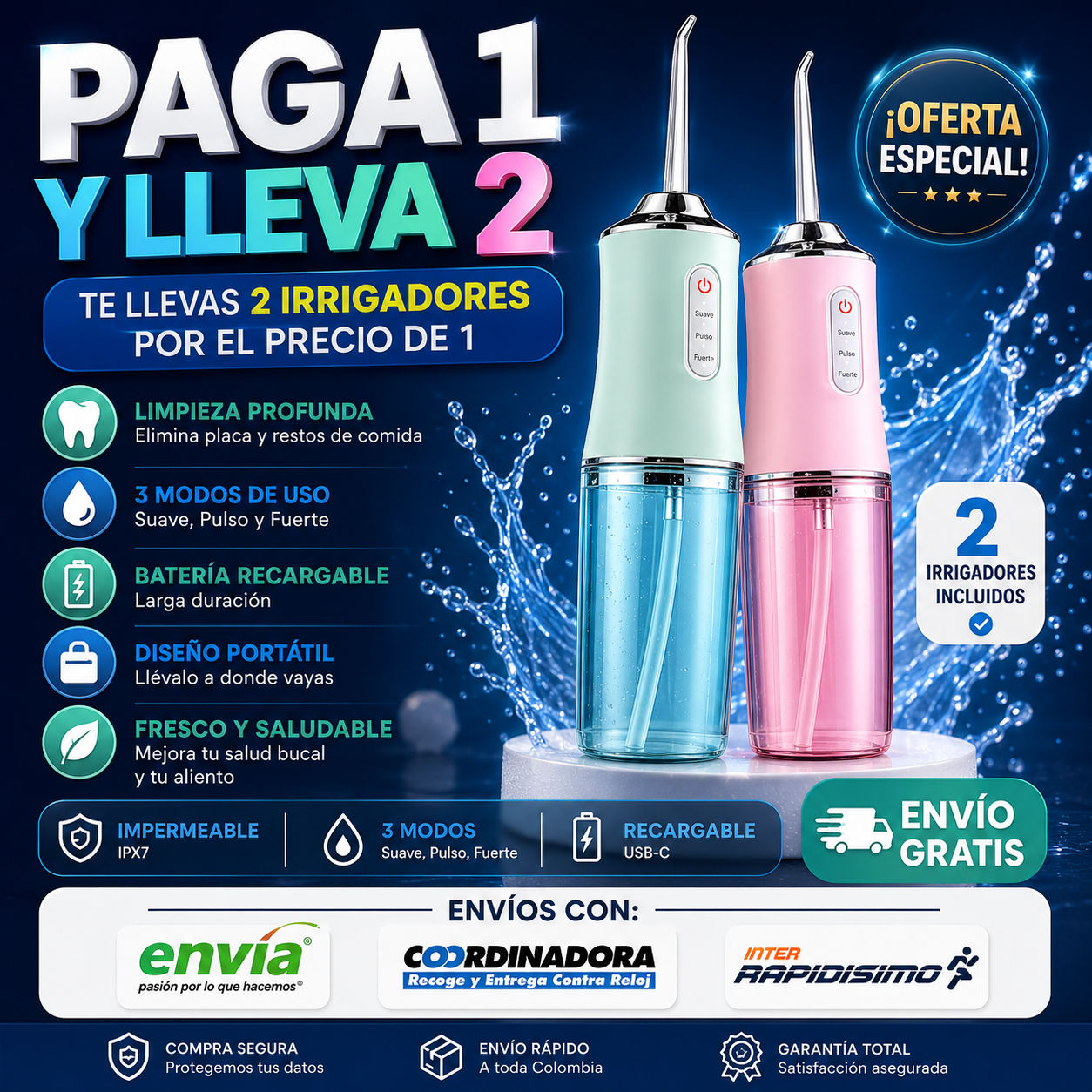 Irrigador Oral con 4 Boquillas (Paga 1 y lleva 2)