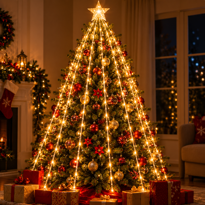 Luces Estrella Cascada y Tapete navidad