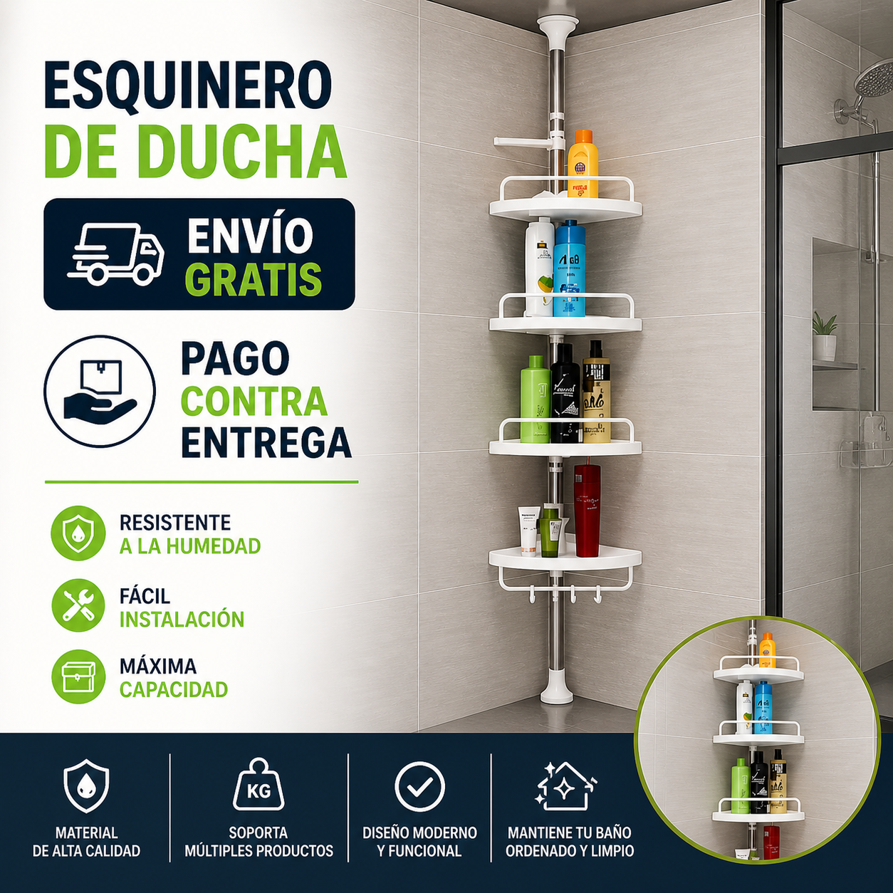 Combo estante para baño metalico / Esquinero de ducha