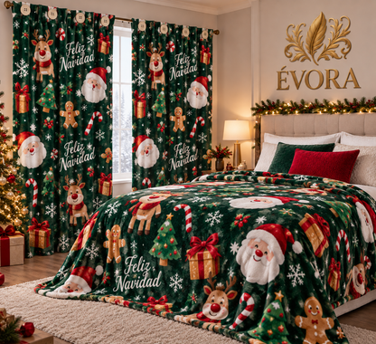 🔥 ¡Combo Navideño 2 en 1! Cortina + Cobija Navideña 🎄