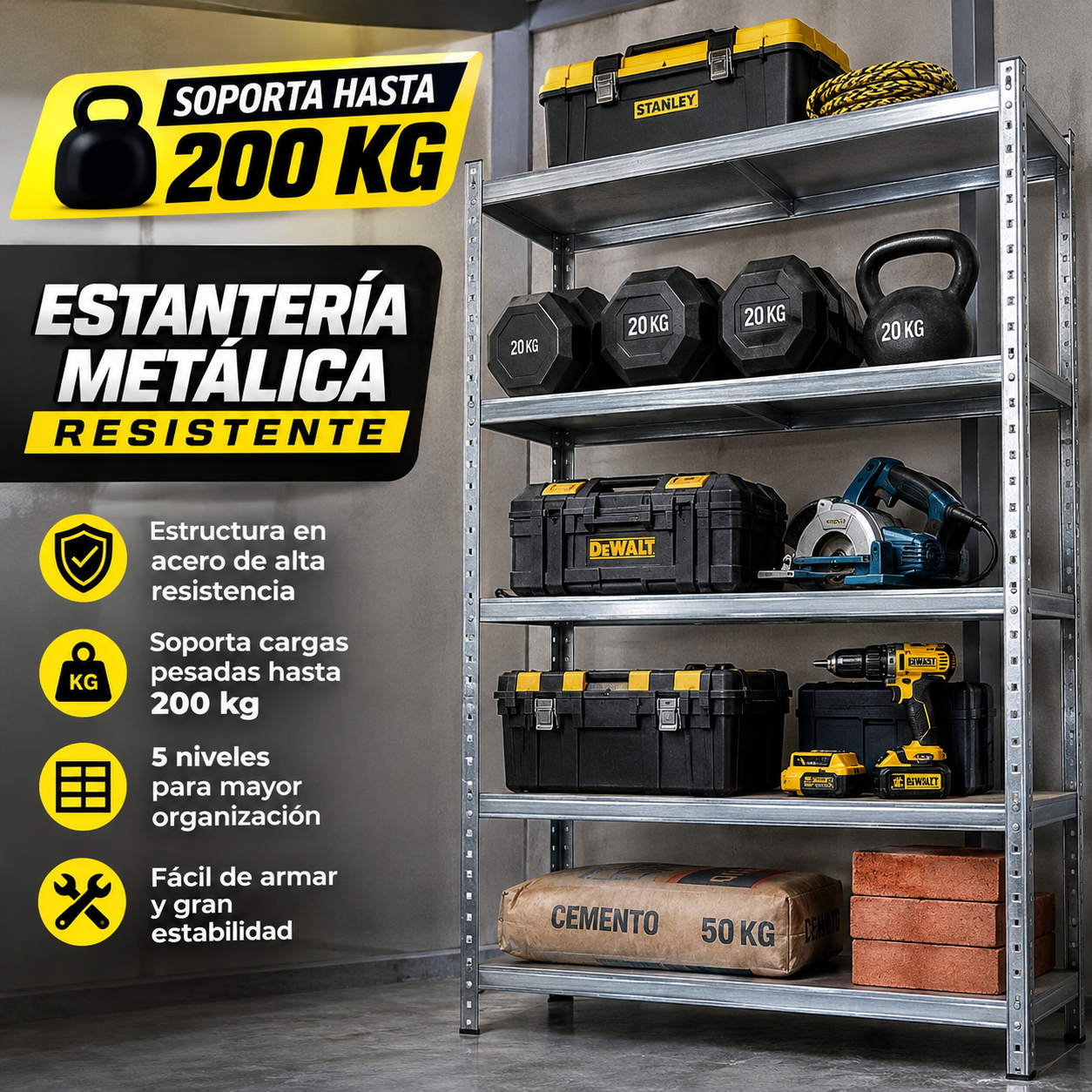 🔥 Rack de Acero 5 Niveles – ¡Soporta Hasta 200 kg!
