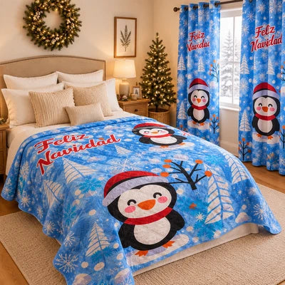 🔥 ¡Combo Navideño 2 en 1! Cortina + Cobija Navideña 🎄
