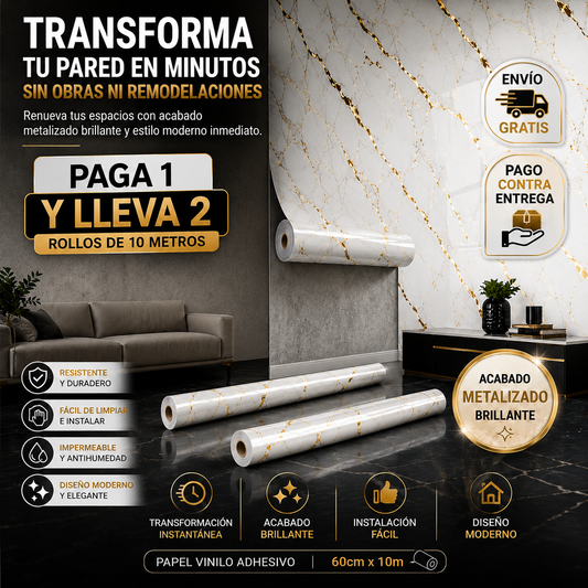 Papel Vinilo Adhesivo Brillante (Paga 1 y lleva 2) Rollo X 10 metros