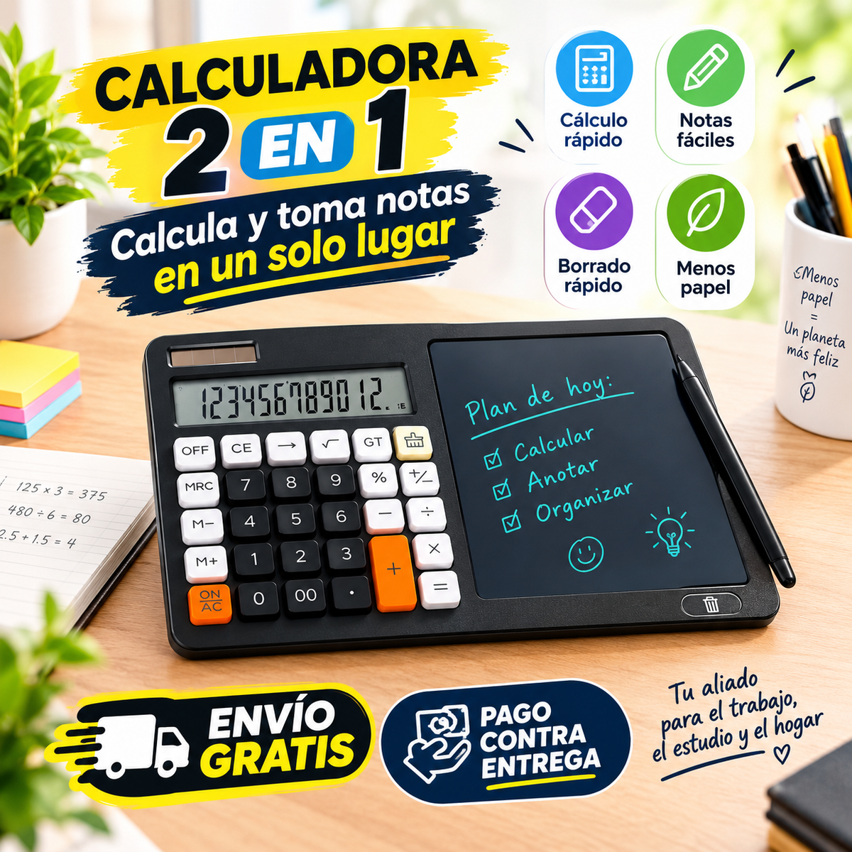 🧮 ¡Calculadora Multifuncional 2 en 1 con Pizarra Borrable!