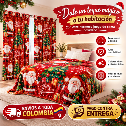 🔥 ¡Combo Navideño 2 en 1! Cortina + Cobija Navideña 🎄