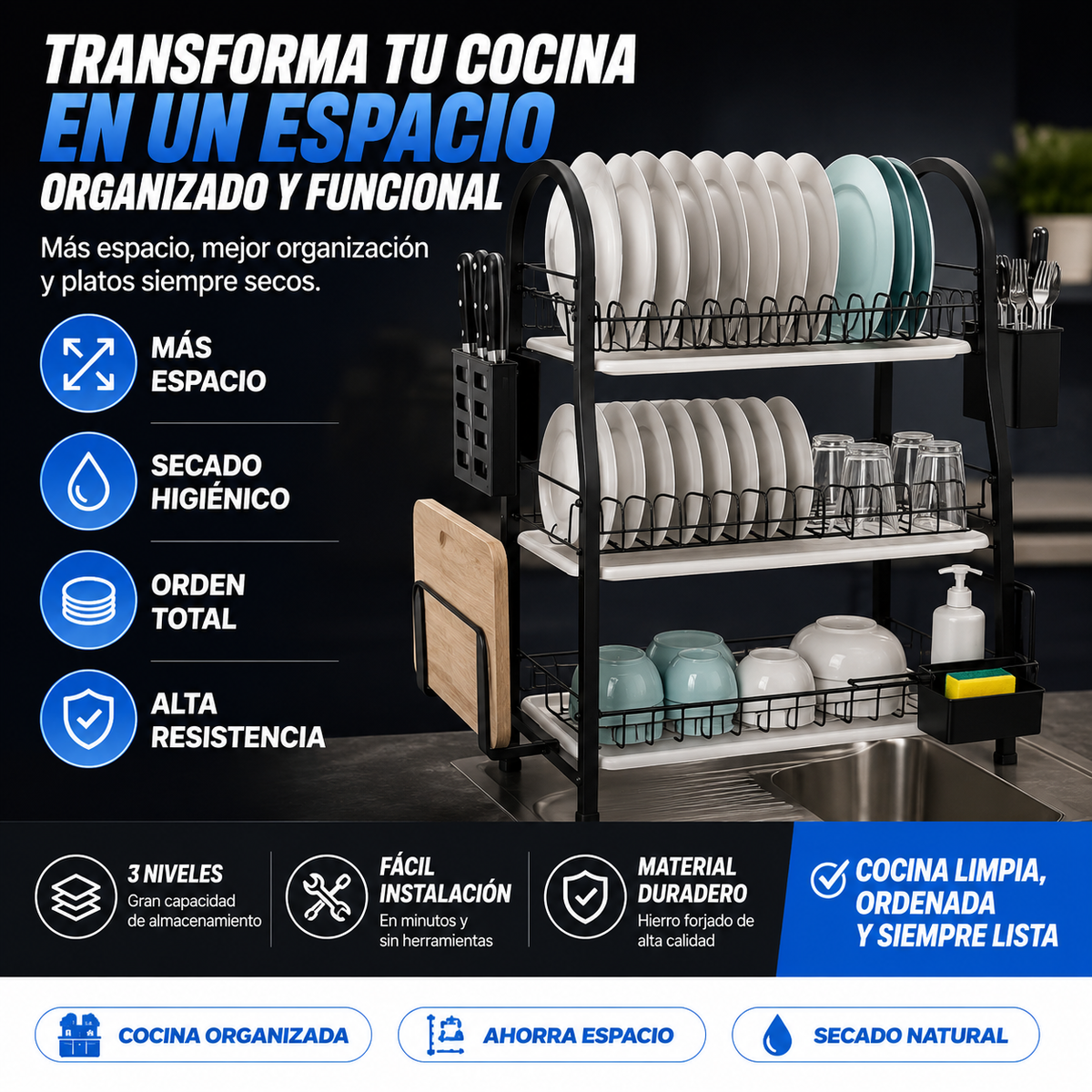 Escurridor platos 3 niveles