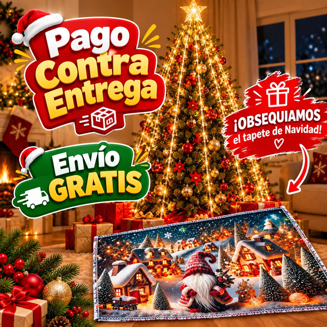 Luces Estrella Cascada y Tapete navidad