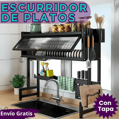 Escurridor de platos con tapa en acero inoxidable + Envió gratis