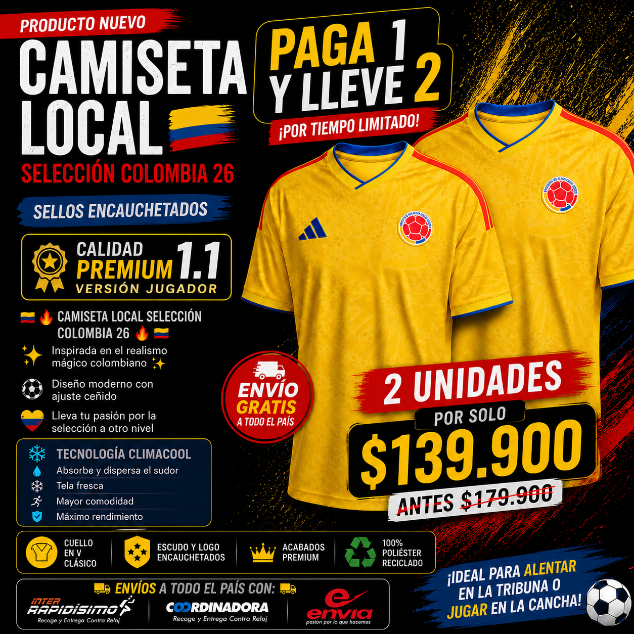 Camiseta colombia mundial 2026 (PAGA 1 Y LLEVA 2)