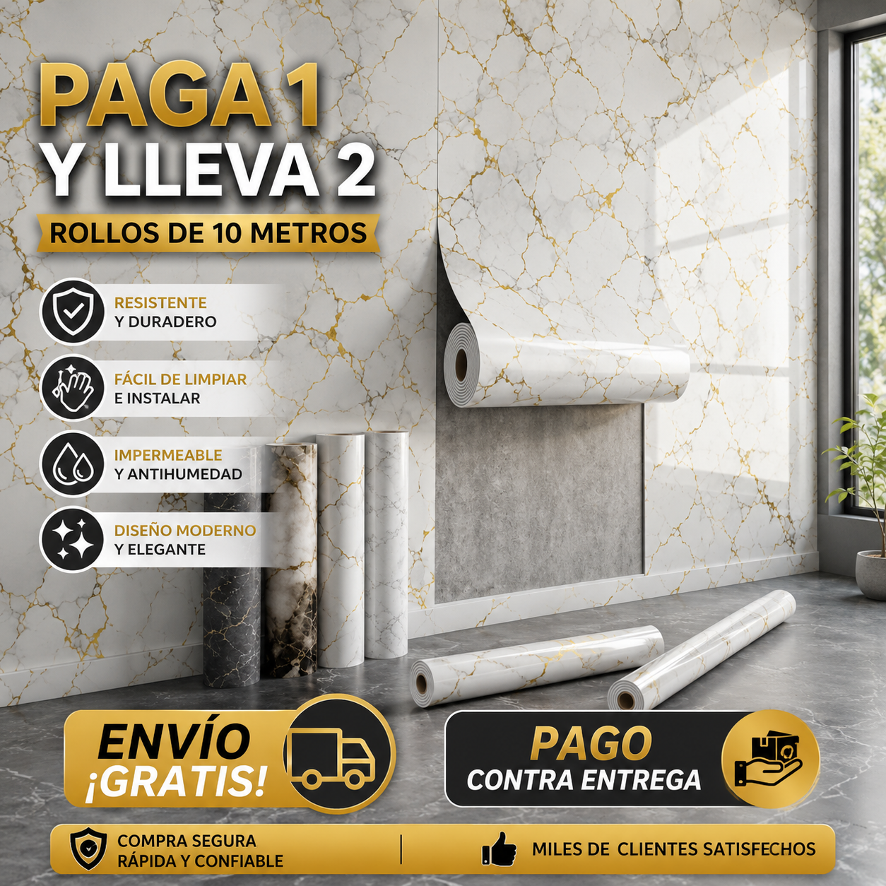 Papel Vinilo Adhesivo Brillante (Paga 1 y lleva 2) Rollo X 10 metros