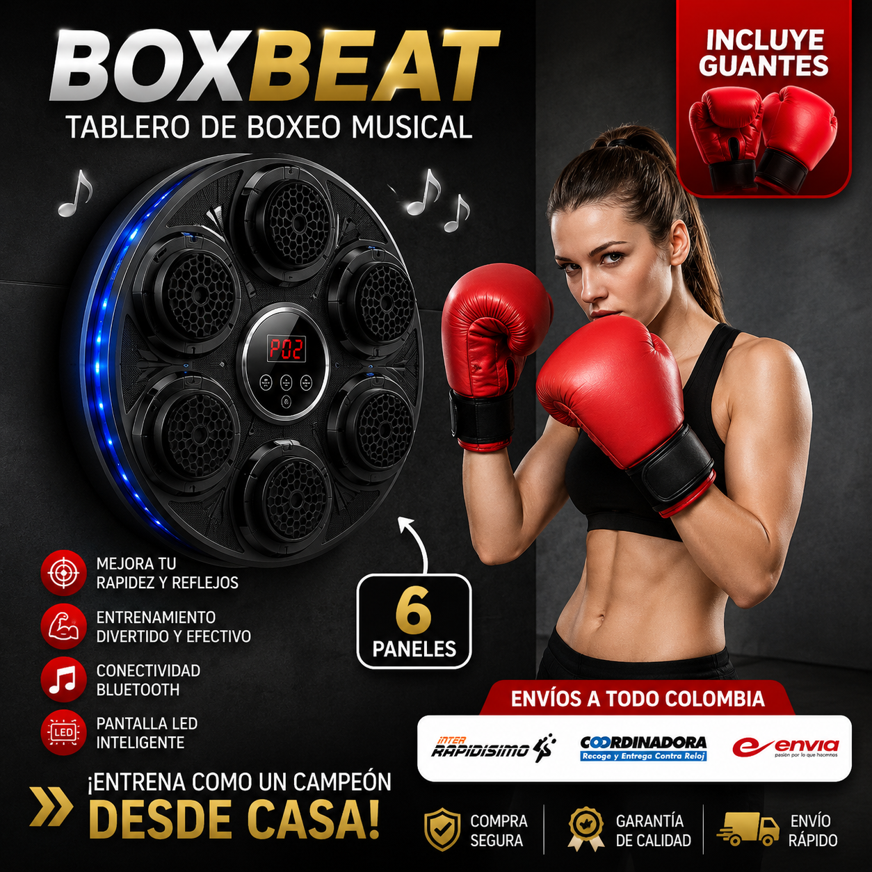 🥊Maquina de boxeo musical de 6 paneles (ENVIO GRATIS)