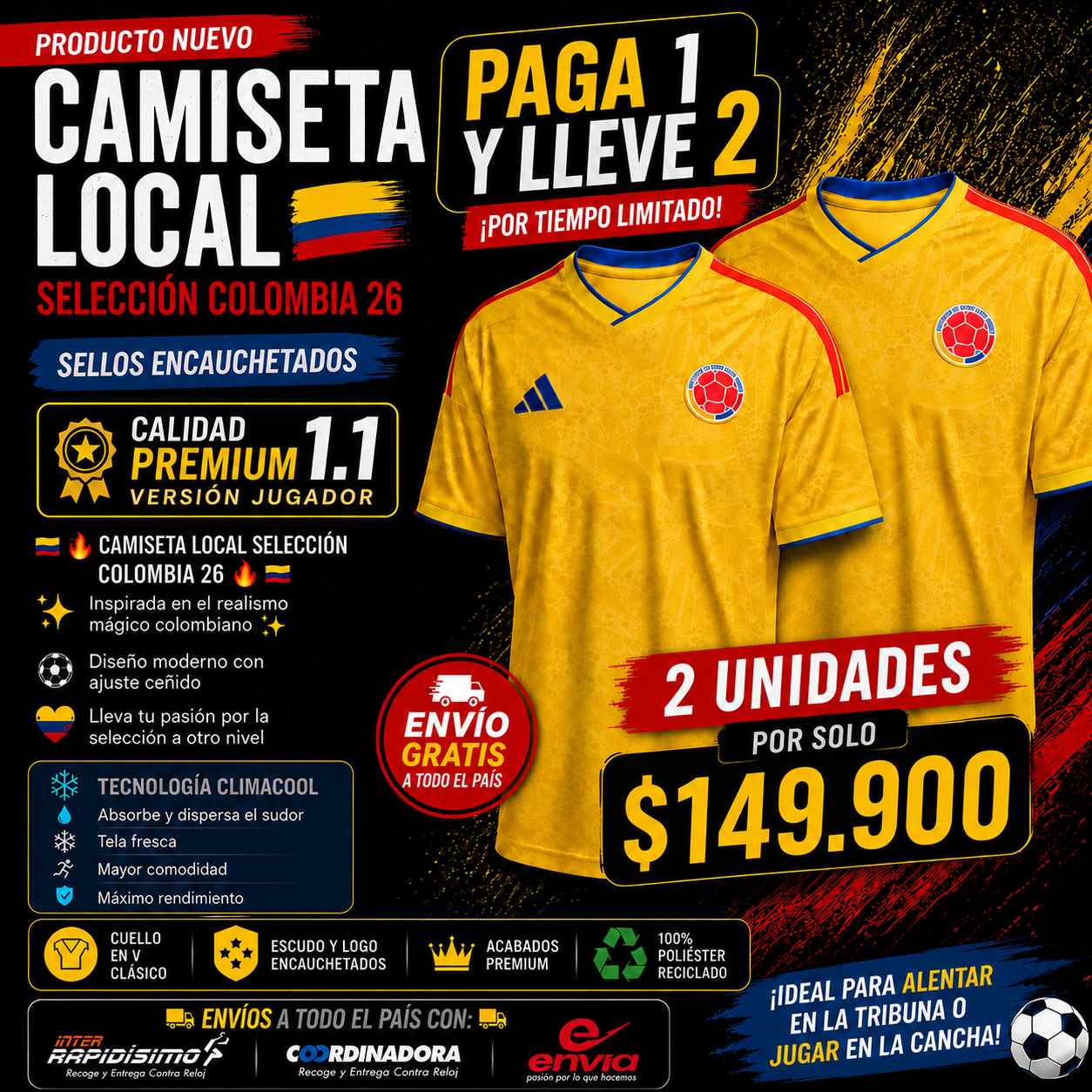 Camiseta colombia mundial 2026 (PAGA 1 Y LLEVA 2)