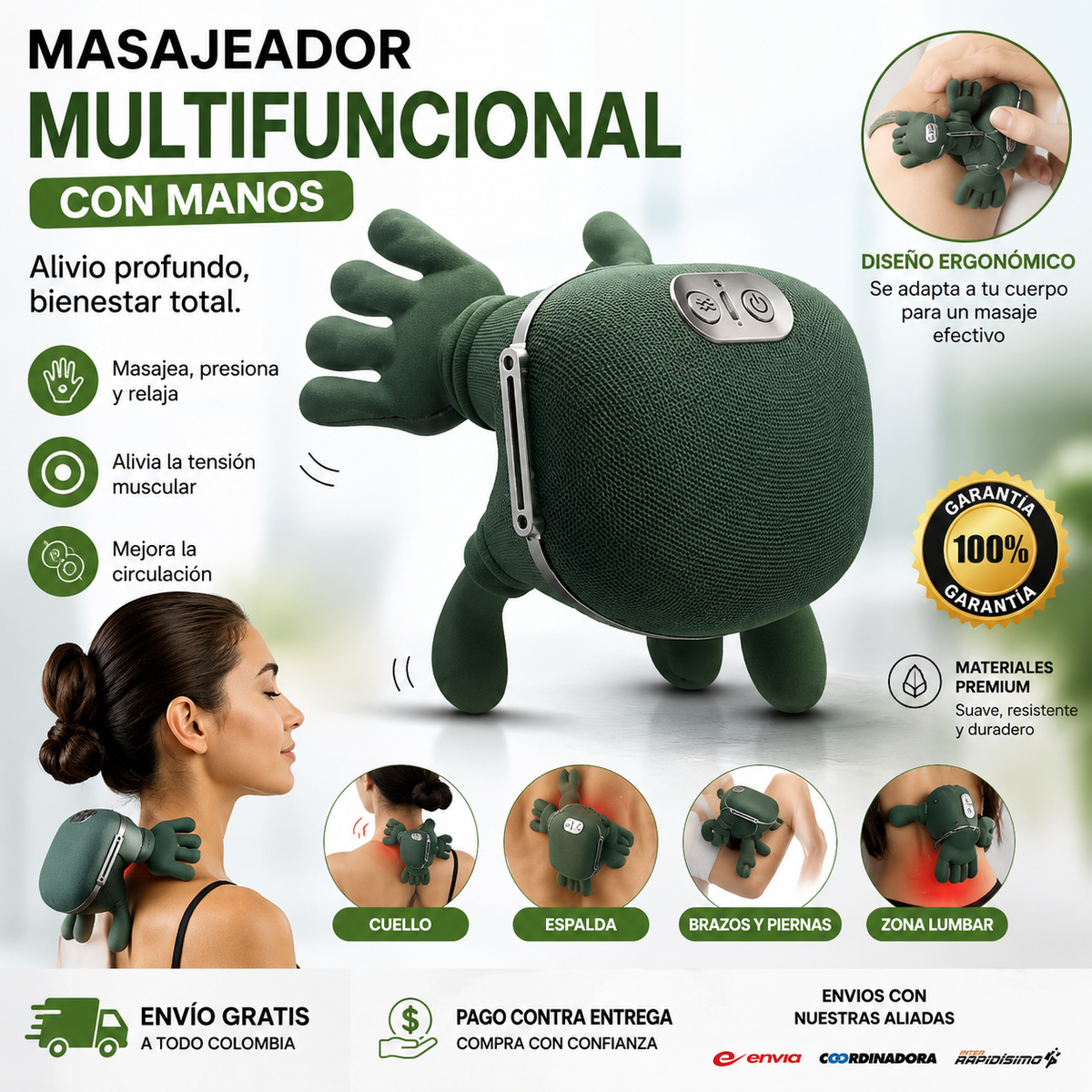🔥 Masajeador Multifuncional Con Manos 3D