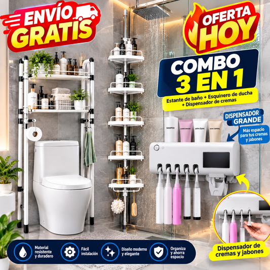 🔥 ¡COMBO 3 EN 1 PARA UN BAÑO MÁS ORGANIZADO!